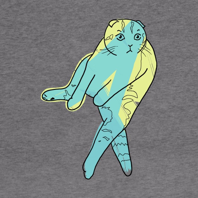 Scottish Fold Cat Sitting Blue/Green and Yellow Design by ursoleite